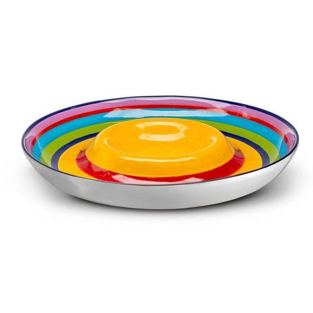 Kook Ceramic Chip & Dip Serving Dish and Bowl, 13 Inch, Rainbow