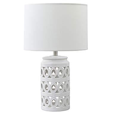 Stone & Beam Ceramic Geometric Cut-Out Table Desk Lamp With LED Light Bulb - 11 x 11 x 18.3 Inches, White