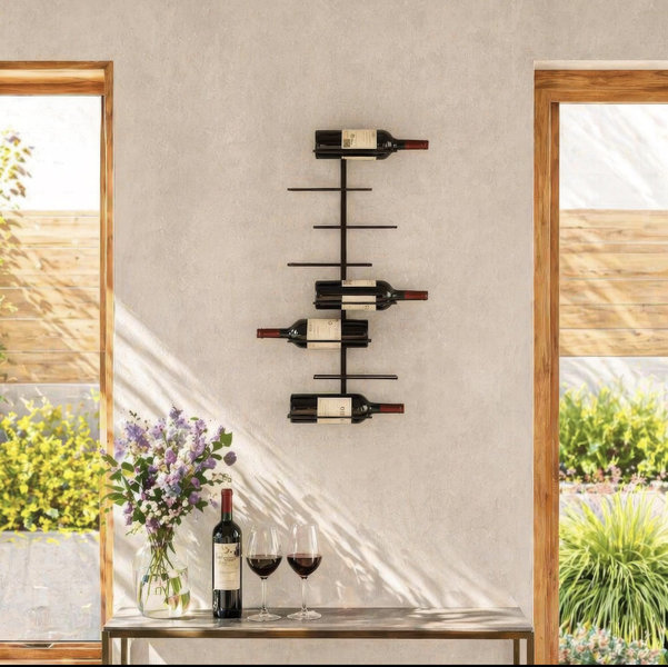 Modern Metal Wine Rack – Wall Mounted 8 Bottle Wine Holder – Minimalist Home Bar Decor - Black