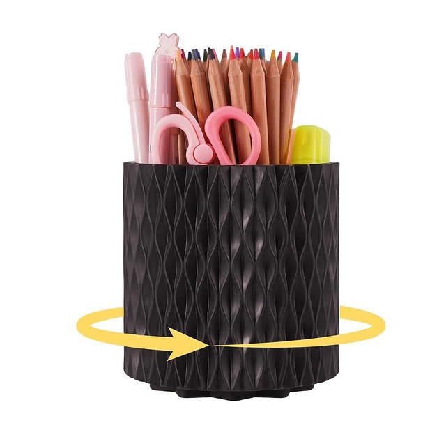 Swuj 360 Rotating Desk Organizer, 5-Slot Pen Holder with Rotating Base for Office, Desk Pen Organizer for Art Supply & Makeup Brush Holder, Black
