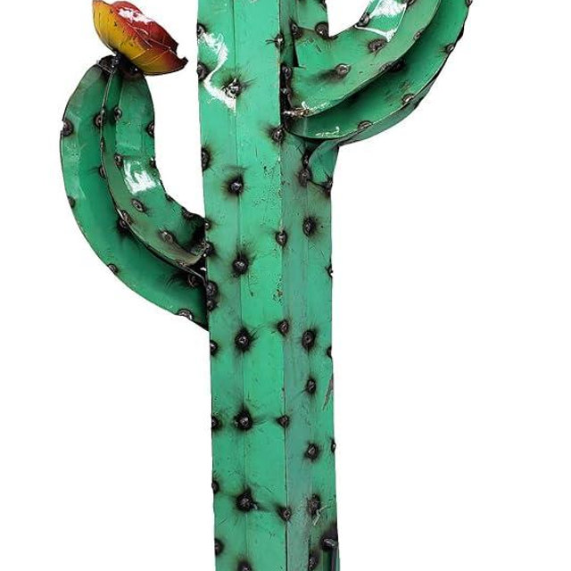 Evron International 27" Rusty Metal Yard Art, Saguaro Metal Cactus Sculpture with Flower, Yard Decor (Turquoise) M002