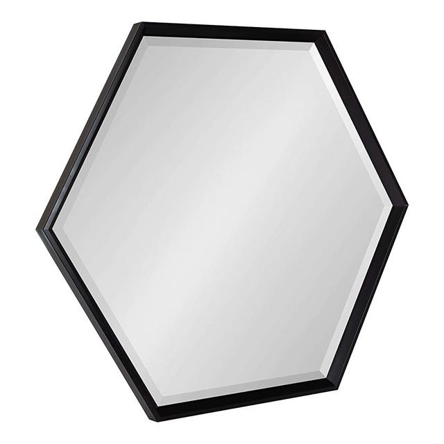 Kate and Laurel Calter Modern Hexagon Framed Wall Mirror, 30 x 35, Black, Chic Indie Room Decor for Wall