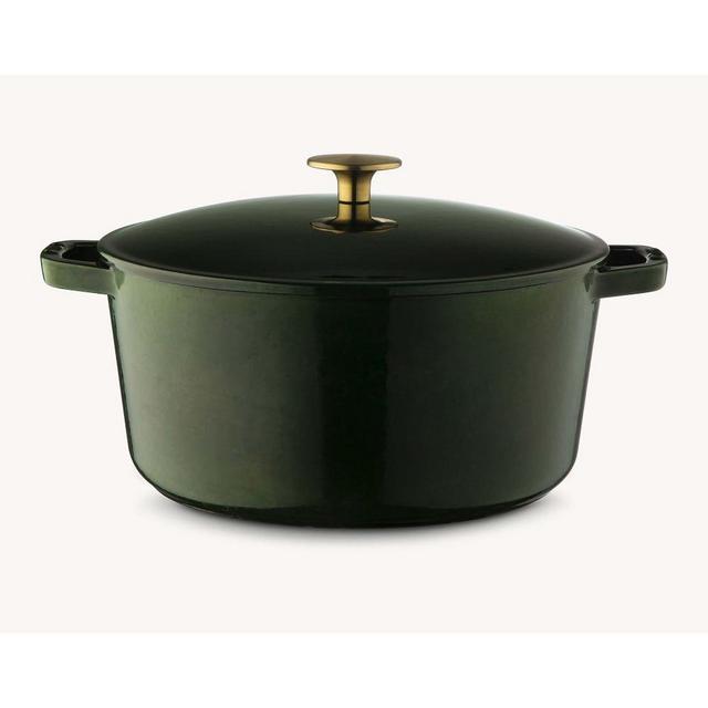 5.5 Quarts Dutch Oven, Majolica Special Finish, Emerald, Gold Knob