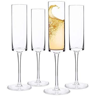 Champagne Flutes, Edge Champagne Glass Set of 4 - Modern & Elegant Gift for Women, Men, Wedding, Anniversary, Christmas, Birthday - 6oz, 100% Lead Free Crystal