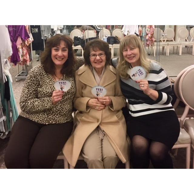 My "mommies" celebrating when I said "Yes to the dress" - November 2017. Chris's mom (on right) brought champagne to celebrate! My Mom is in the middle and Chris's stepmom, Paula, is on the left!