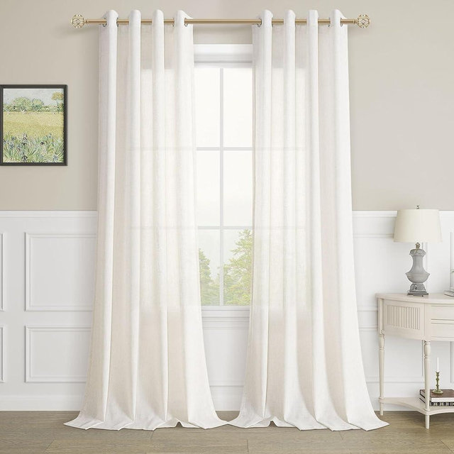 Aersas 90 Inch Ivory Cream Linen Curtains for Living Room 2 Panel Set Grommet Light Filtering Linen Drapes Cotton Neutral Modern Boho Semi Sheer 90 Inches Length Window Curtain for Bedroom