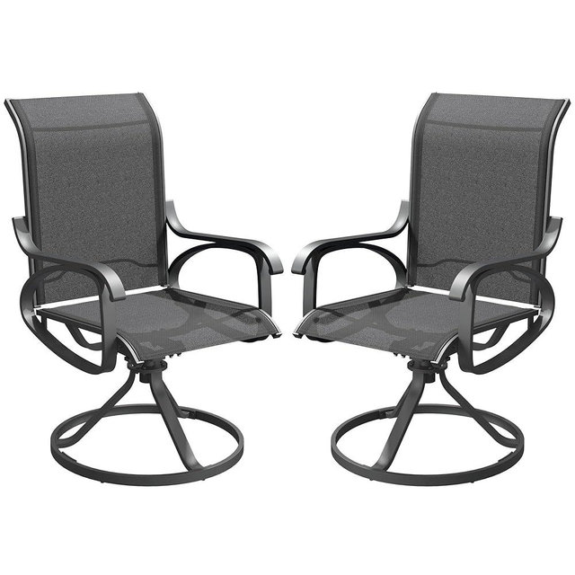 YOCONYO Patio Swivel Chairs Set of 2, All Weather Outdoor Rocking Chair with Textilene Breathable Back, Metal Frame, Patio Dining Chair for Backyard, Garde, Porch and Deck (2, Light Grey)