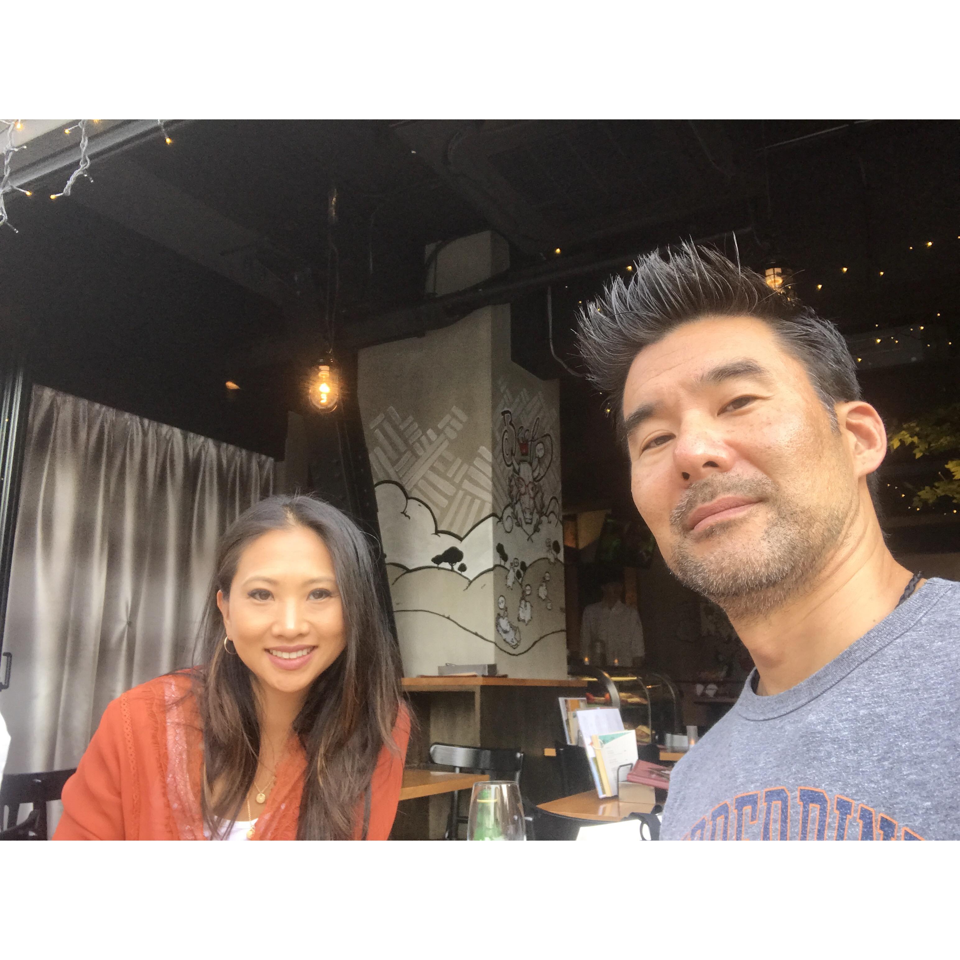 Enjoying lunch in Nakameguro, Japan.