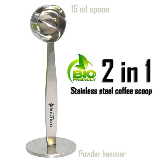 2 IN 1 Stainless Steel Coffee Measuring Scoop for Coffee (15 ml), Coffee & Tea Tools Measuring Tamping Scoop Coffee Tamper Silver