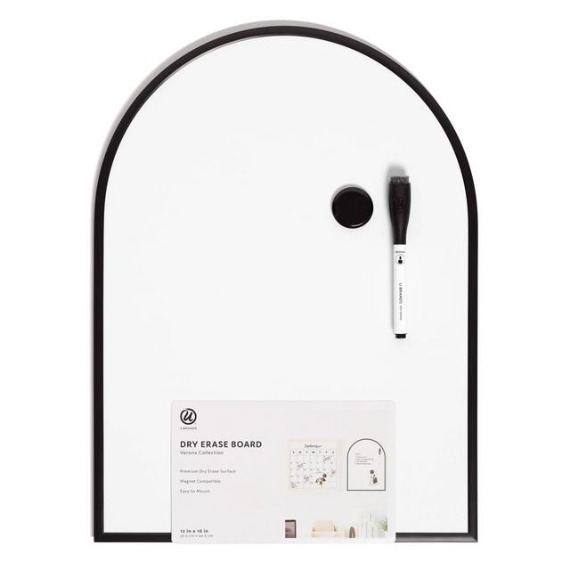 U Brands 12"x16" Metal Frame Arch Dry Erase Board - Black
