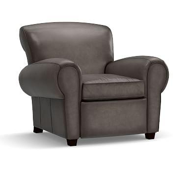 Manhattan Leather Recliner, Polyester Wrapped Cushions, Burnished Wolf Gray