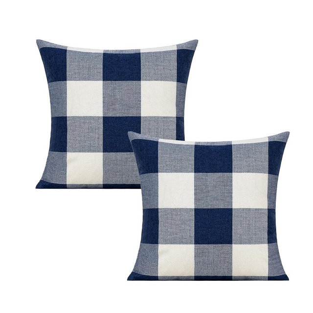 VAKADO Navy Blue White Outdoor Buffalo Plaids Throw Pillow Covers Farmhouse Retro Decorative Dark Blue Check Cushion Cases Home Decor for Patio Couch Porch Sofa Furniture 26x26 Set of 2