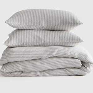 Linen Duvet Cover Set | Quince in Mist/White Stripe
