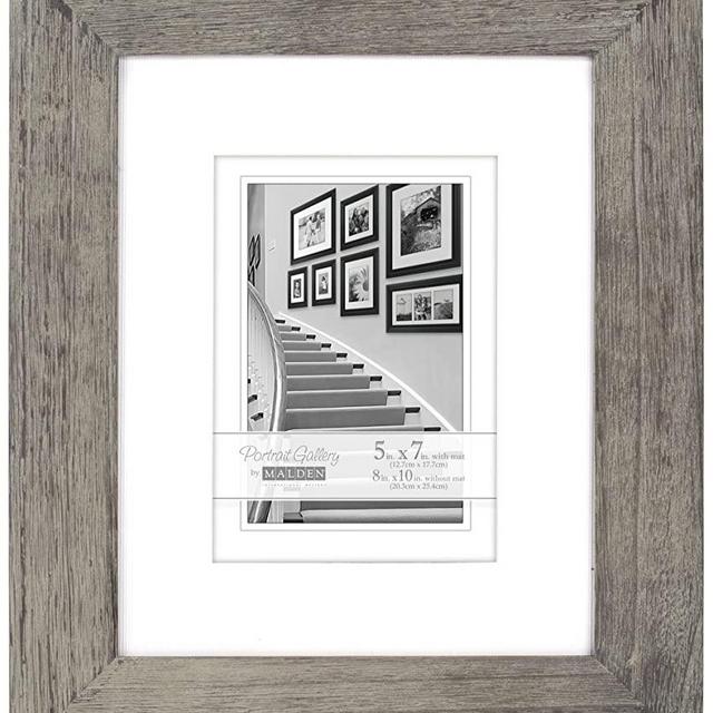 Malden International Designs Manhattan Distressed Mat Picture Frame, 5x7/8x10, Gray
