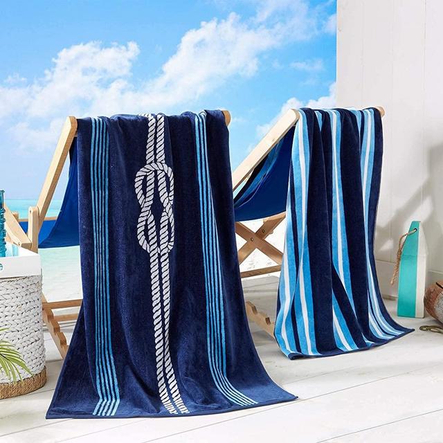 2 Pack Plush Maui Knot & Stripes Print Beach Towels. 100% Cotton Nautical  Beach Towels, Large Pool Towels. Maui Collection (30”x60”)