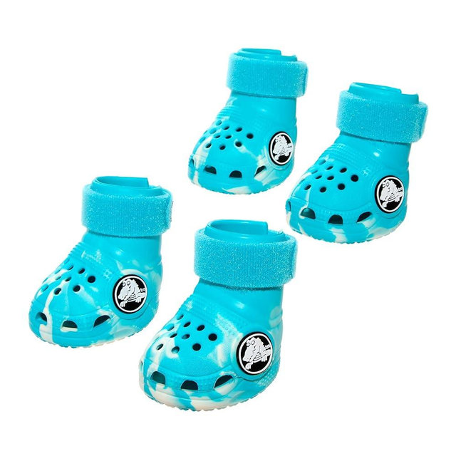 BarkBox Aqua Crocs Dog Shoes – Set of 4 Glow-in-The-Dark Dog Booties with EVA Foam, Adjustable Strap & Non-Slip Sole – Comfortable Paw Protection for Medium Breeds (26-50 lbs)