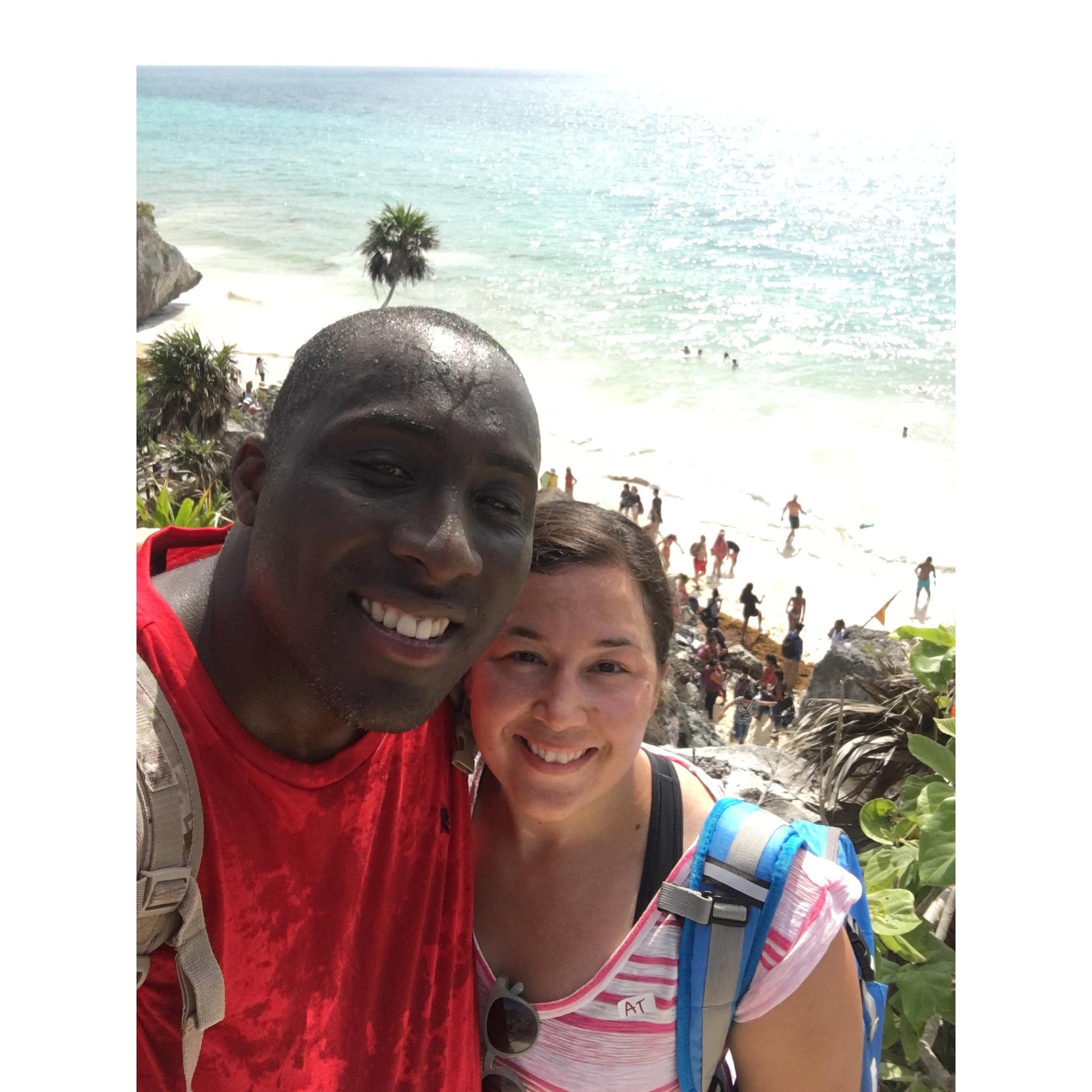 Sweating it out at the ruins in Tulum.