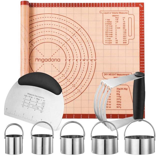 Biscuit Cutter,Pastry Cutter, Bench Scraper, Silicone Pastry Dough Baking Mat Set, Baking Tools and Accessories Kit