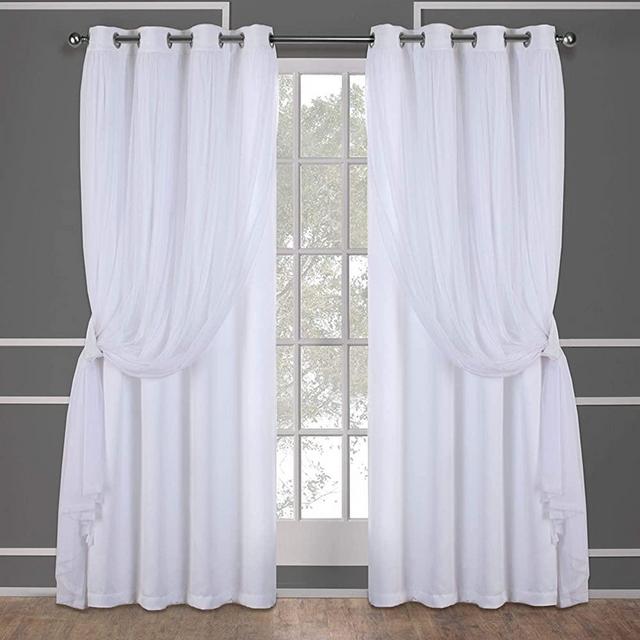Exclusive Home Curtains - EH8256-09 2-84G Catarina Layered Solid Blackout and Sheer Window Curtain Panel Pair with Grommet Top, 52x84, Winter White, 2 Piece