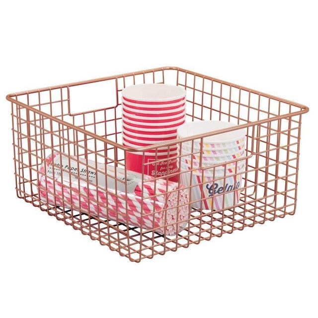 mDesign Farmhouse Decor Metal Wire Food Storage Organizer, Bin Basket with Handles for Kitchen Cabinets, Pantry, Bathroom, Laundry Room, Closets, Garage - Copper