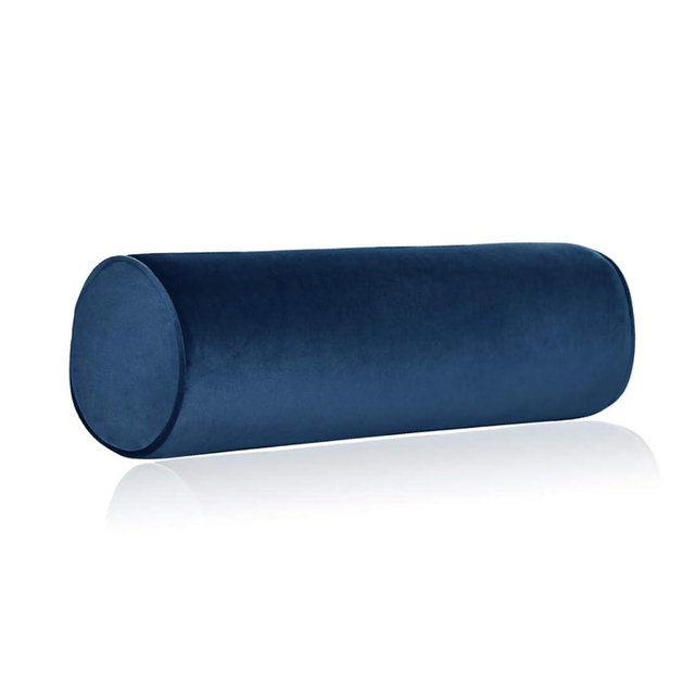 Tinbolunce Memory Foam Roll Pillow for Knee/Leg/Neck - Full Moon Bolster/Round Cylinder Pillow for Sleeping on Side or Back - Removable Cooling Cover Length 18" x 6" Diameter (Navy Blue)
