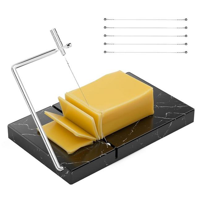 TOPULORS Cheese Slicer - Cheese Cutter with 5 Replacement Upgrade Thick Cutting Wires - Heavy Duty 5" x 8" Marble Board Cheese Slicer for Block Cheeses - Kitchen Gadget Cheese Tool - Black