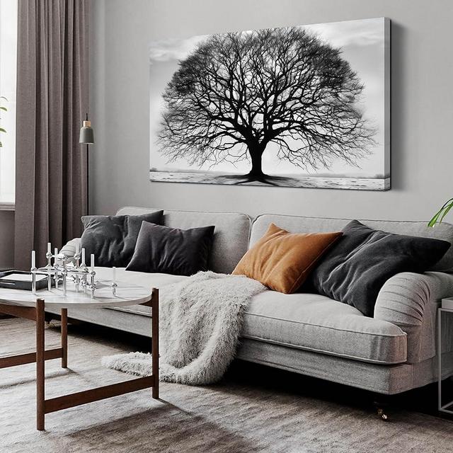 Tree of Life Wall Art Large Artwork Black and White Wall Art Modern Landscape Nature Canvas Prints Decor for Living Room Bedroom Office Ready to Hang 24"x48"