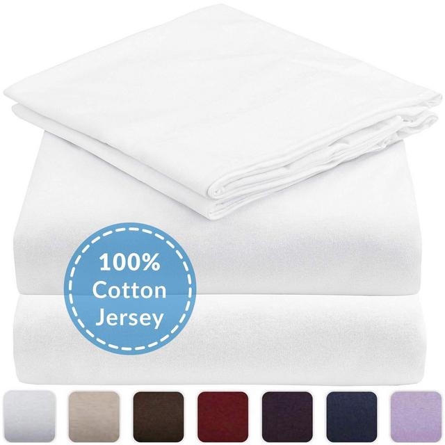 Mellanni Queen Jersey Sheet Set - 4 pc Luxury 100% Cotton Bed Sheets - Soft, Comfortable, All Season Bedding - Deep Pocket - T-Shirt Sheets (Queen, White)