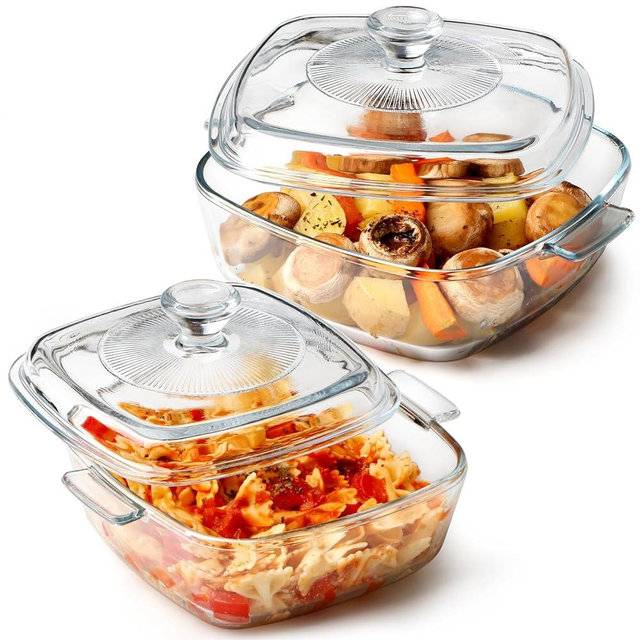 NUTRIUPS Mini Glass Casserole Dish with Lid Oven Safe Square Casserole Dish Set 2 Pack (5.9in+6.8in) Microwave Casserole Bowl With Glass Lid Casserole Cookware