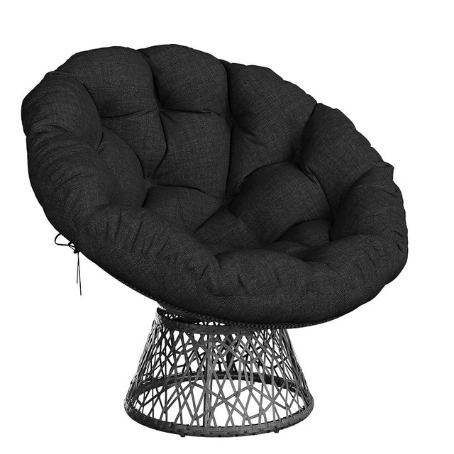 Garvee Papasan Chair, 40" Ergonomic Wicker Papasan Chair with Extra-Thick Soft Fabric Cushion, Heavy-Duty Steel Frame, 360° Swivel Base for Living Room, Bedroom & Reading Nook – All Black