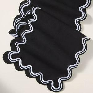 Anthropologie | Madeline Embroidered Table Runner, Licorice (Black w/ White Trim)