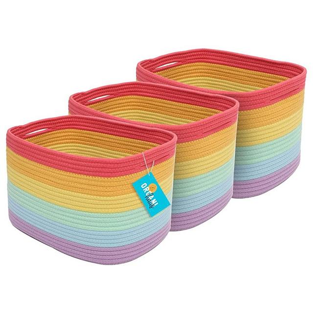 OrganiHaus 3-Pack Rope Rainbow Storage Baskets for Shelves | Rainbow Baskets for Classroom | Baby Basket for Nursery Storage | Rainbow Storage Bins & Toy Organizer | Colorful Baskets for Baby Room