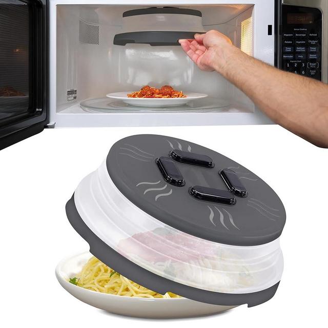 Magnetic Microwave Splatter Cover, Collapsible Microwave Cover for Food - Vented & Magnetic Microwave Plate Cover, 10-inch, BPA-Free - Graphite