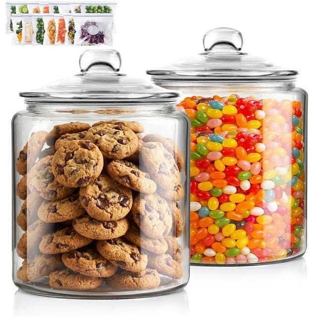 Masthome 2 Glass Storage Jars Set,1 Gallon Cookie Jar for Food Storage,Airtight Glass Jars with Lids for Kitchen Counter Pantry Well Organization，Send 15 pcs Food Storage Bags