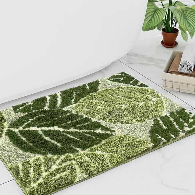 Witzest Sage Green Plant Non Slip Bathroom Rugs Cute Monstera Leaf Absorbent Bath Mat Funny Botanical Floor Bathmat Washable Small Bath Matt Bathroom Decor-17''x24''