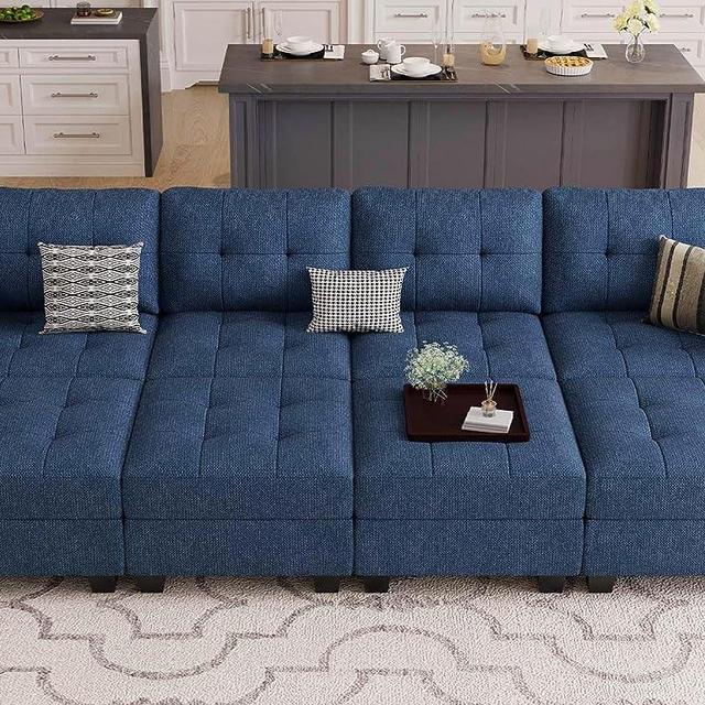 Belffin Storage Modular Sleeper Sofa Sectional Couch with Wide Chaises Convertible Sectional Sofa Bed Modular Sleeper Sectional Couch Bed Blue
