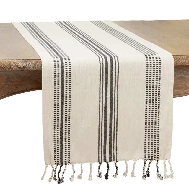 Saro Lifestyle Cotton Table Runner With Casual Striped Design, Black, 16" x 72"