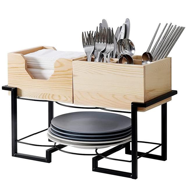 WELLAND Tabletop Buffet Caddy, Flatware Oragnizer Includes Plate, Napkin, and Silverware Holder