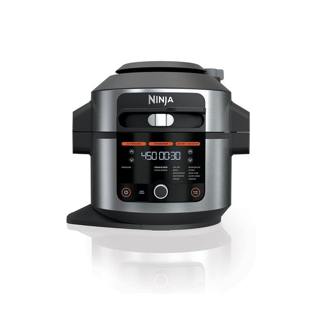 Ninja OL501 Foodi 6.5 Qt. 14-in-1 Pressure Cooker Steam Fryer with SmartLid, that Air Fries, Proofs More, with 2-Layer Capacity, 4.6 Qt. Crisp Plate 25 Recipes, Silver/Black