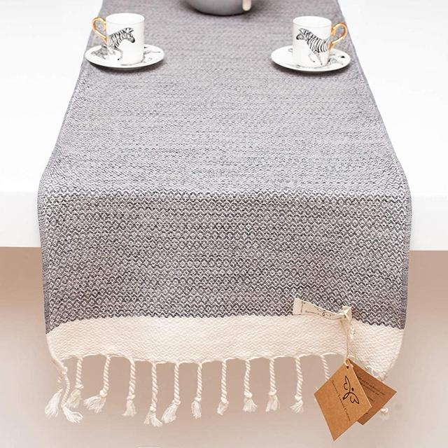 Smyrna Original Turkish Table Runner Vintage Series | 100% Cotton, 15 x 72 Inches | Vintage Farmhouse Table Runners for Home Dining Table Decor and Bohemian Wedding Decoration (Gray, 15" x 72")