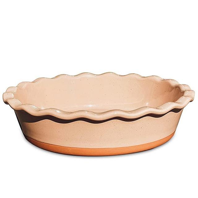 Mora Ceramic Pie Pan for Baking - 9 inch - Deep and Fluted Pie Dish for Old Fashion Apple Pie, Quiche, Pot Pies, Tart, etc - Modern Farmhouse Style Porcelain Ceramic Pie Plate - Chai