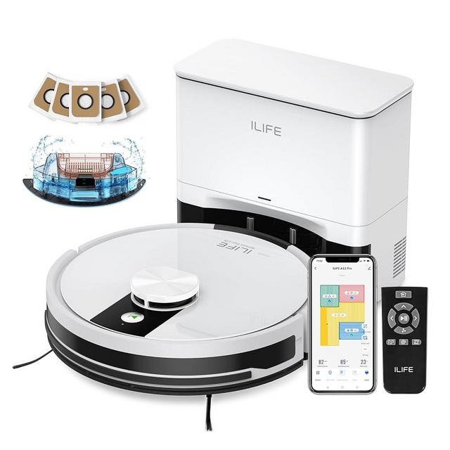 ILIFE A12 Pro Robot Vacuum and Mop Combo, Self Emptying Station for 60 Days, LiDAR Navigation, Home Mapping, No-Go Zones, App/Alexa/Remote Control, for Hard Floors
