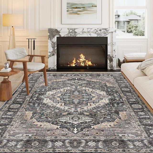 QD-Udreamy 6x9 Area Rugs - Machine Washable Area Rugs 6x9 for Living Room, Soft Washable Rugs 6x9, Non-Slip Washable Area Rug, Stain Resistant Boho Low Pile Thin Washable Rug 6x9