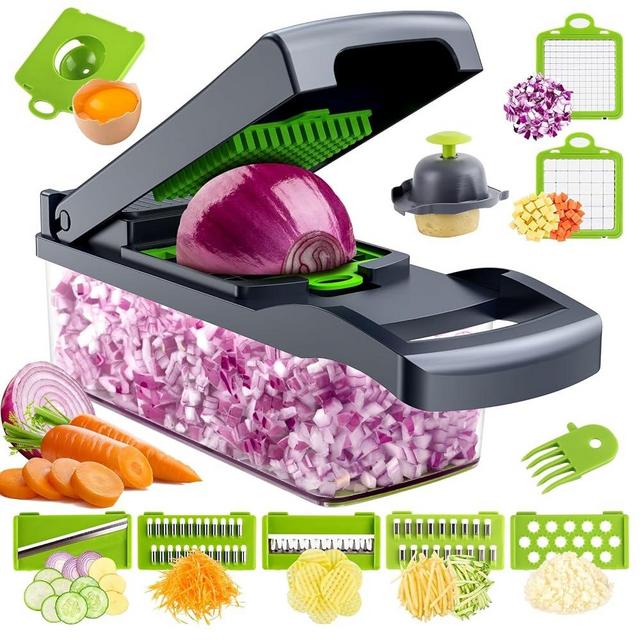 Vegetable Chopper，Putsea Veggie Chopper，Multifunctional 13 in 1 Food Chopper，Vegetable Slicer Dicer with 8 Blades，Onion Chopper Vegetable Cutter with Salad Garlic Carrot (Gray)