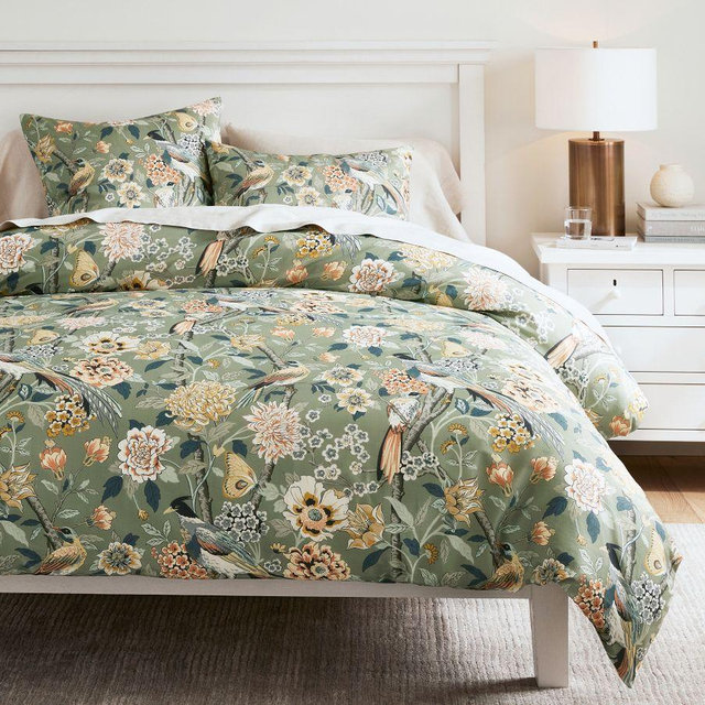 Bloom Floral Sateen Duvet Cover, King/Cal. King, Green