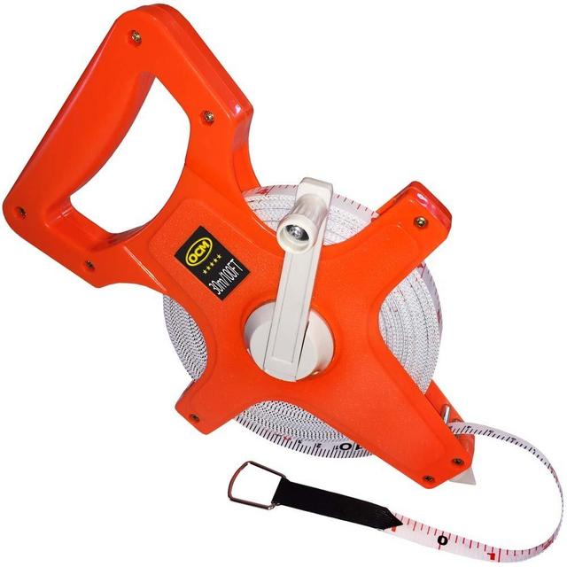 OCM Open Reel Fiberglass Tape Measure Inch Metric Scale, Impact Resistant ABS -100 Feet, 30 Meter
