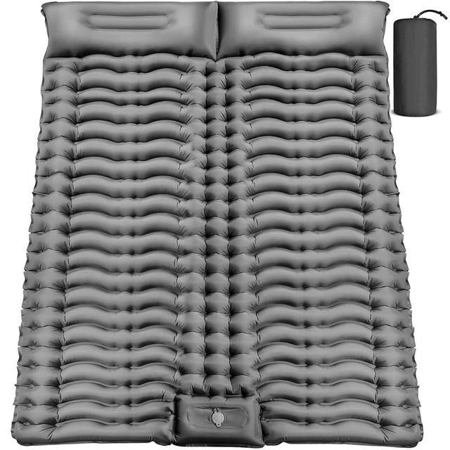 Yuzonc Double Sleeping Pad for Camping, 4" Extra Thick Self-Inflating Air Mattress - 2 Person Inflatable Camping Mat with Built-in Foot Pump & Pillow, Backpacking Hiking Tent Travel-Grey