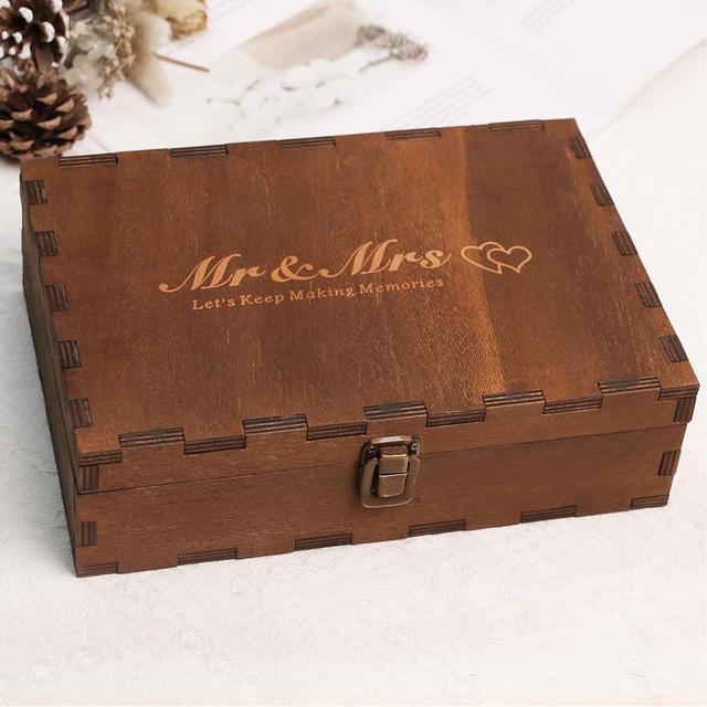 Brmeday Keepsake Box With Lid - Wood Wedding Memory Storage Box - Christmas Gifts Bridal Shower Gifts Anniversary Engagement Wedding Gifts Ideas for Couples