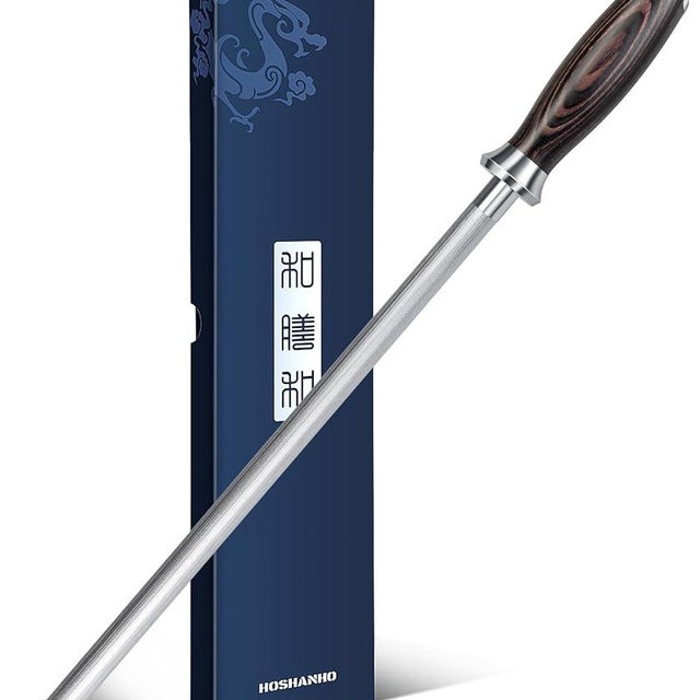 HOSHANHO Honing Rod,12 Inch Professional Kitchen Knife Sharpener Rod, Japanese High Carbon Knife Sharpening Steel with Ergonomic Pakkawood Handle, Ideal for All Chef Knives