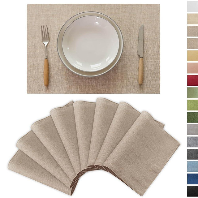 Demetex Linen Placemats Set of 8 Modern Beige Place Mats Heat Resistant Washable Table Placemat for Dining Room Restaurant Indoor, 13x19 inch, Light Linen